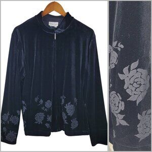 Coldwater Creek Size Large Jacket Velvet Velour Zip Up Rose Alt Grunge Coat Vtg